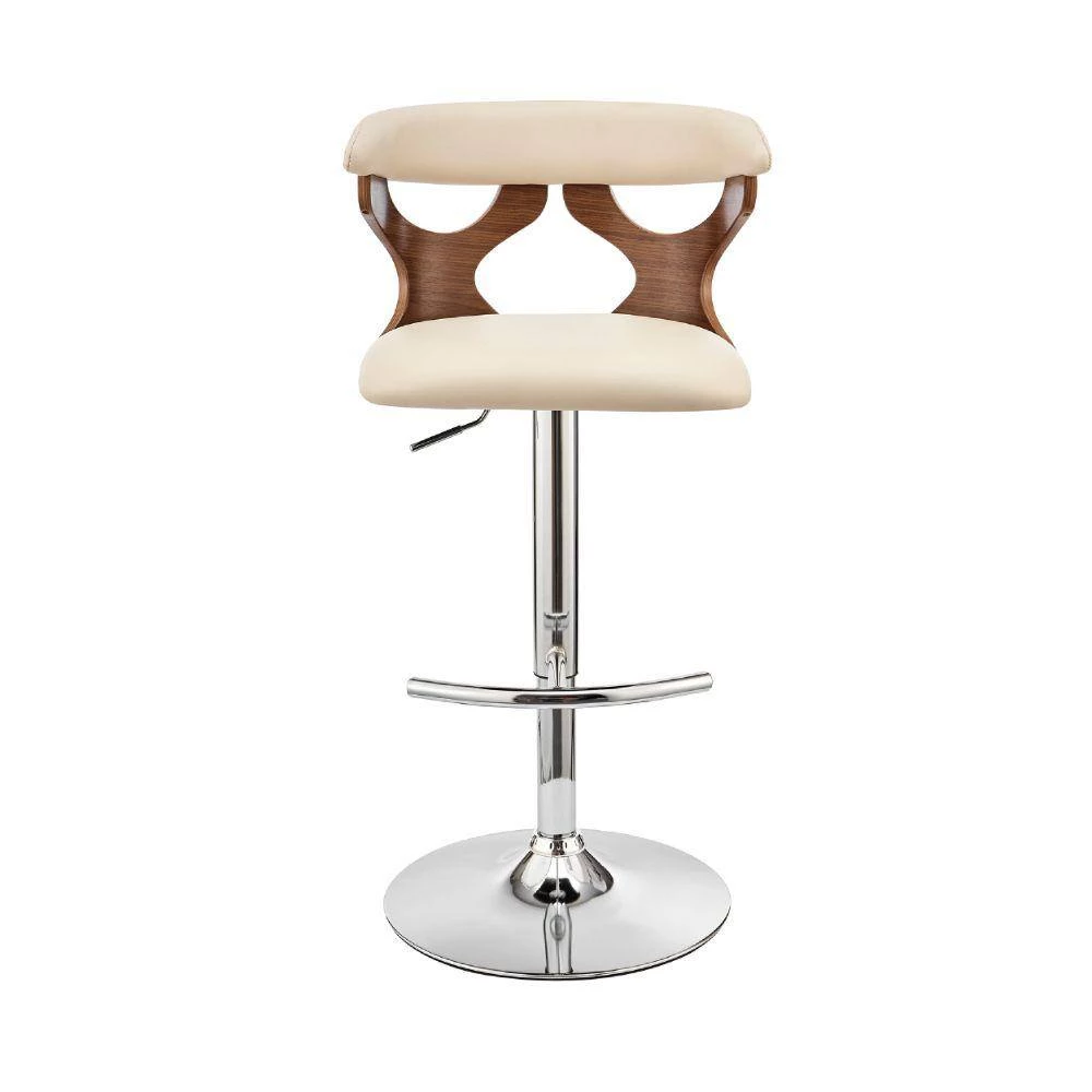 43 in. Cream and Brown Metal Adjustable Barstool with Curved Cut Out Wooden Back by Benjara 4 43 in. Cream and Brown Metal Adjustable Barstool with Curved Cut Out Wooden Back by Benjara - Image 4