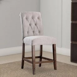 Cream and Brown Wooden Fabric Upholstered Counter Height Chair (Pack of Two) by Benjara -Cheap Benjara Store cream and brown benjara dining chairs bm183633 c3 1000