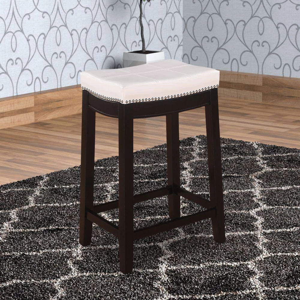 26 in. H Cream and Dark Brown Wooden Counter Stool with Faux Leather Upholstery by Benjara 8 26 in. H Cream and Dark Brown Wooden Counter Stool with Faux Leather Upholstery by Benjara - Image 8