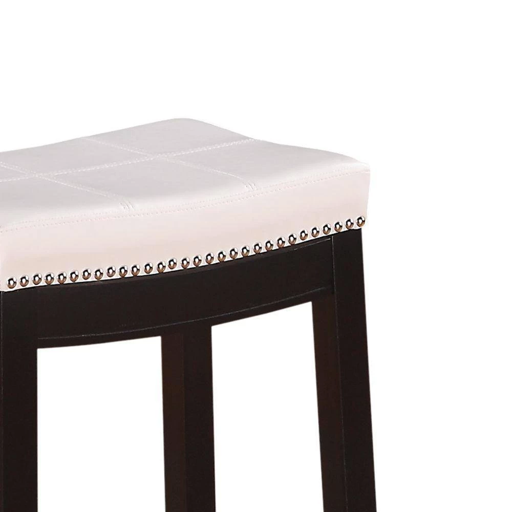 26 in. H Cream and Dark Brown Wooden Counter Stool with Faux Leather Upholstery by Benjara 7 26 in. H Cream and Dark Brown Wooden Counter Stool with Faux Leather Upholstery by Benjara - Image 7