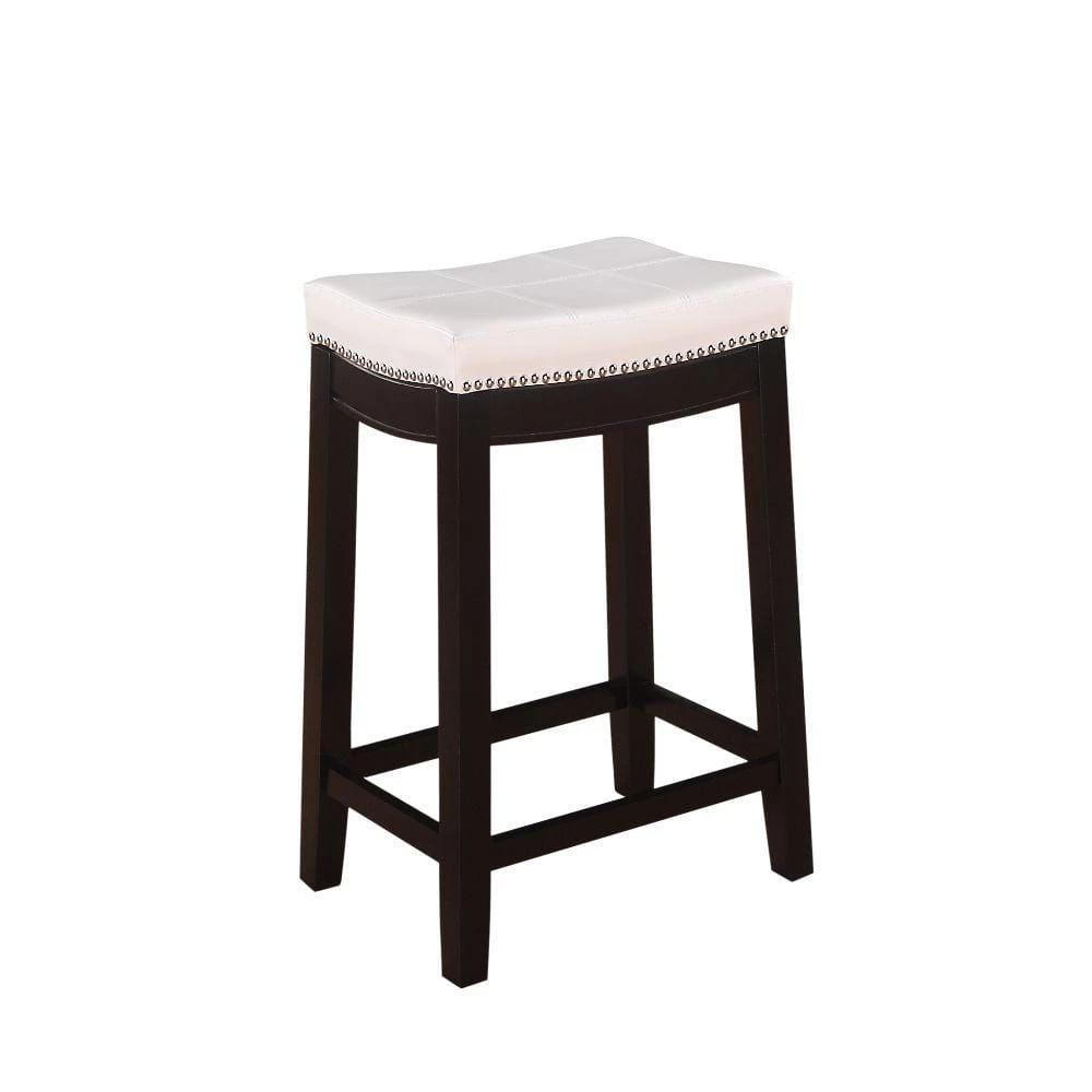 26 in. H Cream and Dark Brown Wooden Counter Stool with Faux Leather Upholstery by Benjara 1 26 in. H Cream and Dark Brown Wooden Counter Stool with Faux Leather Upholstery by Benjara