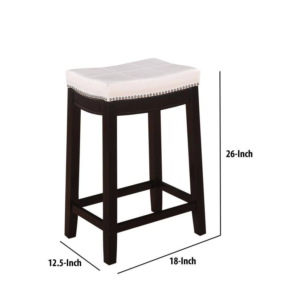 26 in. H Cream and Dark Brown Wooden Counter Stool with Faux Leather Upholstery by Benjara 4 26 in. H Cream and Dark Brown Wooden Counter Stool with Faux Leather Upholstery by Benjara - Image 4