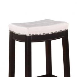 32 in. H Cream and Dark Brown Wooden Bar Stool with Faux Leather Upholstery by Benjara -Cheap Benjara Store cream and dark brown benjara bar stools bm16772 c3 1000