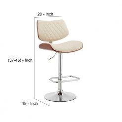 37 in. Cream and Silver Low Back Metal Frame Adjustable Bar Stool with Faux Leather Seat by Benjara -Cheap Benjara Store cream and silver benjara bar stools bm248171 44 1000