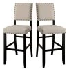 48 in. H Sania II Rustic in Ivory Linen Cream Wooden Bar Chair (Set of 2) by Benjara