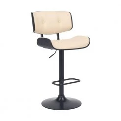 46 in. Cream Low Back Metal Bar Stool with Leatherette Button Tufted Back and Seat by Benjara