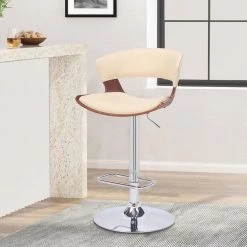 43 in. Cream Low Back Metal Bar Stool with Curved Leatherette Back and Swivel Mechanism by Benjara -Cheap Benjara Store cream benjara bar stools bm270415 31 1000