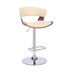 43 in. Cream Low Back Metal Bar Stool with Curved Leatherette Back and Swivel Mechanism by Benjara