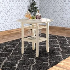 36 in. H Cream Round Wooden Counter Height Table With Wine Glass Shelf by Benjara -Cheap Benjara Store cream benjara bar tables bm186921 31 1000