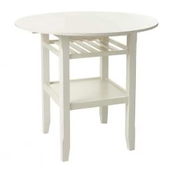36 in. H Cream Round Wooden Counter Height Table With Wine Glass Shelf by Benjara
