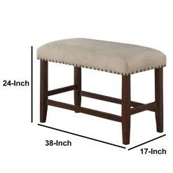 Cream and Brown Rubber Wood High Bench by Benjara -Cheap Benjara Store cream benjara bedroom benches bm171247 fa 1000