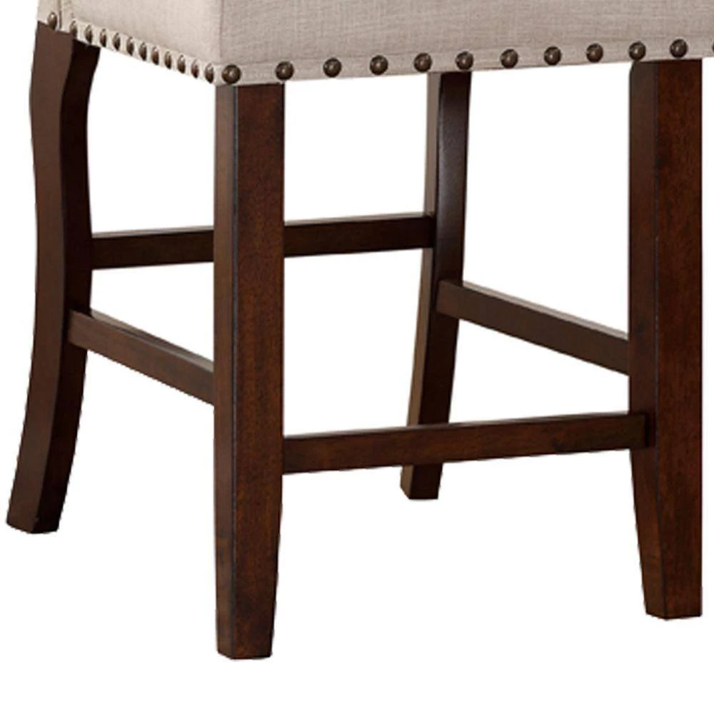 Cream and Brown Rubber Wood High Chair with Studded Trim (Set of 2) by Benjara 5 Cream and Brown Rubber Wood High Chair with Studded Trim (Set of 2) by Benjara - Image 5