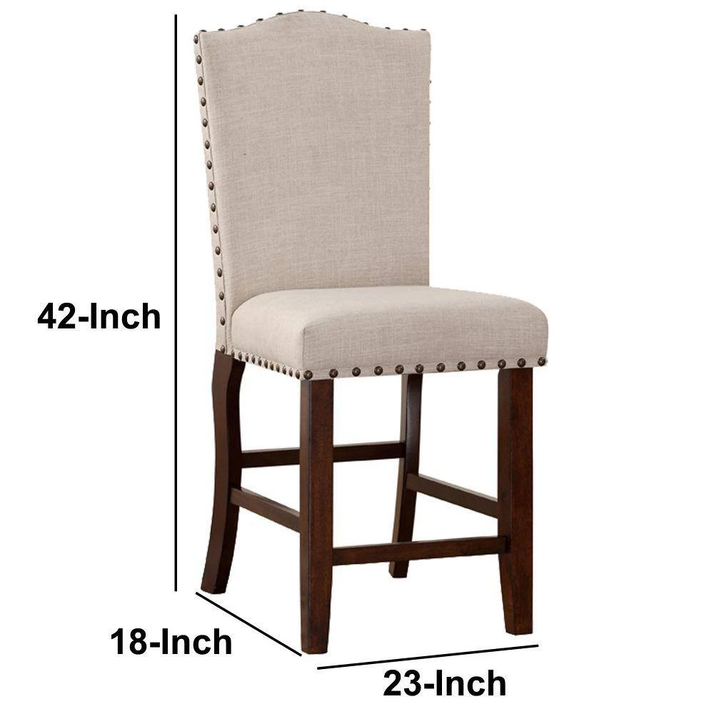 Cream and Brown Rubber Wood High Chair with Studded Trim (Set of 2) by Benjara 6 Cream and Brown Rubber Wood High Chair with Studded Trim (Set of 2) by Benjara - Image 6