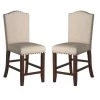 Cream and Brown Rubber Wood High Chair with Studded Trim (Set of 2) by Benjara