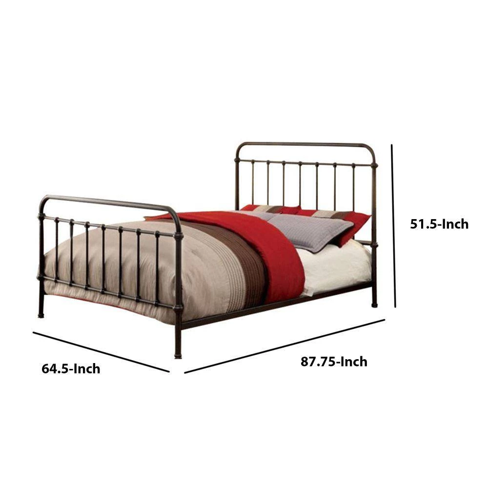 Bronze Metal Queen Size Platform Bed with Headboard and Footboard by Benjara 4 Bronze Metal Queen Size Platform Bed with Headboard and Footboard by Benjara - Image 4