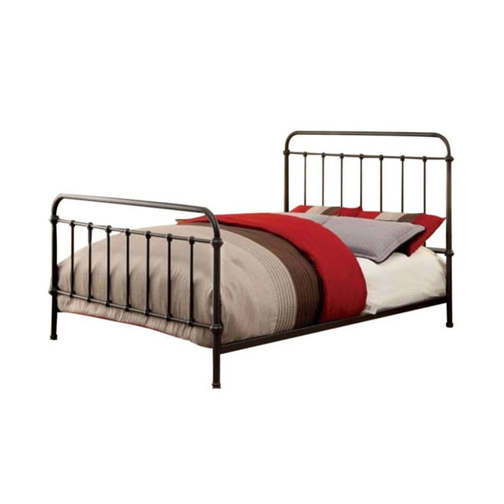 Bronze Metal Queen Size Platform Bed with Headboard and Footboard by Benjara 1 Bronze Metal Queen Size Platform Bed with Headboard and Footboard by Benjara