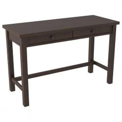 47 in. W Dark Brown and Black Wooden 2-Drawers Writing Desk with Block Legs by Benjara