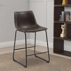 34 in. Dark Brown High Back Transitional Contoured Counter Height Stool with Leather Seat (Set of 2) by Benjara -Cheap Benjara Store dark brown benjara bar stools bm160828 31 1000