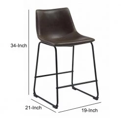 34 in. Dark Brown High Back Transitional Contoured Counter Height Stool with Leather Seat (Set of 2) by Benjara -Cheap Benjara Store dark brown benjara bar stools bm160828 44 1000