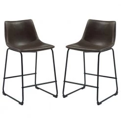 34 in. Dark Brown High Back Transitional Contoured Counter Height Stool with Leather Seat (Set of 2) by Benjara
