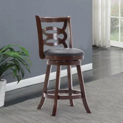 37.5 in. H Solid Wood Dark Brown High Back Counter Stool with Open Geometric Curved Back by Benjara -Cheap Benjara Store dark brown benjara bar stools bm241958 31 1000