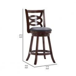 37.5 in. H Solid Wood Dark Brown High Back Counter Stool with Open Geometric Curved Back by Benjara -Cheap Benjara Store dark brown benjara bar stools bm241958 44 1000