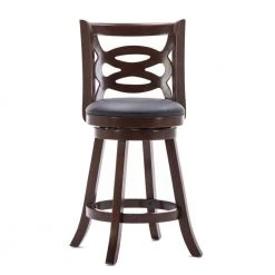 37.5 in. H Solid Wood Dark Brown High Back Counter Stool with Open Geometric Curved Back by Benjara -Cheap Benjara Store dark brown benjara bar stools bm241958 c3 1000