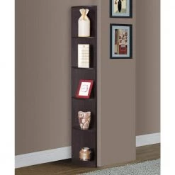 Capacious 70.75 in. Dark Brown Wood 5-shelf Corner Bookcase by Benjara -Cheap Benjara Store dark brown benjara bookcases bookshelves bm144436 44 1000