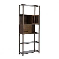 Standard 68 in. Dark Brown Right Facing Wooden Shelf Bookcase with 5-Shelves by Benjara