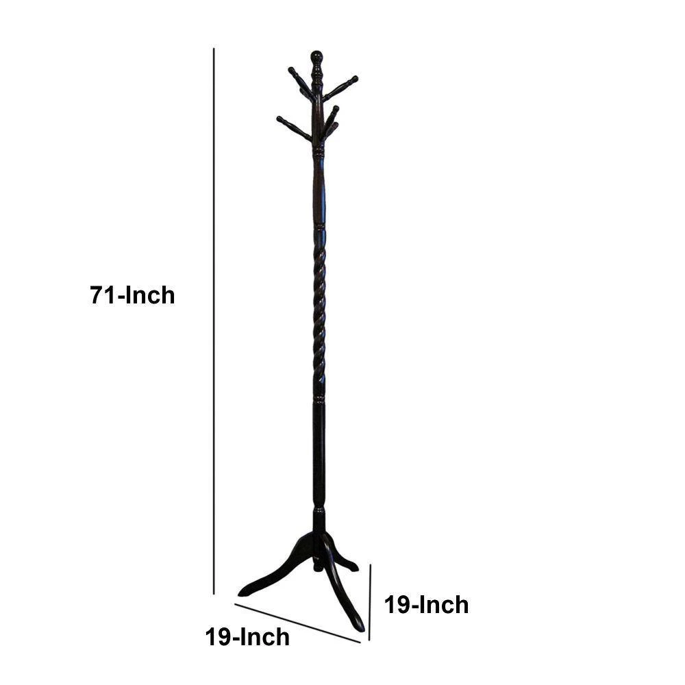 Dark Brown Sturdy Wooden Twist Hall Tree Coat Rack by Benjara 5 Dark Brown Sturdy Wooden Twist Hall Tree Coat Rack by Benjara - Image 5