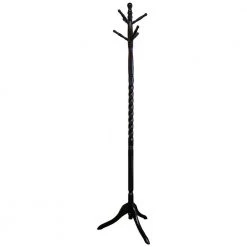 Dark Brown Sturdy Wooden Twist Hall Tree Coat Rack by Benjara