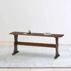 Dark Brown Wooden Rectangular Bench with Sleek Pedestal Style Feet (17.3 in. x 43.3 in. x 12 in.) by Benjara -Cheap Benjara Store dark brown benjara dining benches bm144143 fa 1000