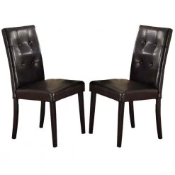 Dark Brown Faux Leather and Pine Wood Dining Side Chair (Set of 2) by Benjara