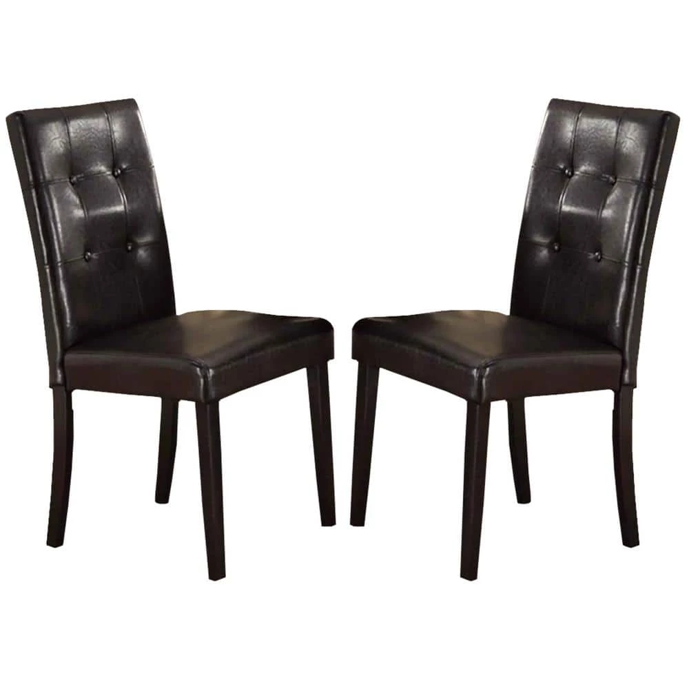 Dark Brown Faux Leather and Pine Wood Dining Side Chair (Set of 2) by Benjara 1 Dark Brown Faux Leather and Pine Wood Dining Side Chair (Set of 2) by Benjara