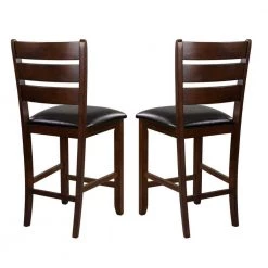 Dark Brown with Slatted Backs Wood Counter Height Chairs (Set of 2) by Benjara
