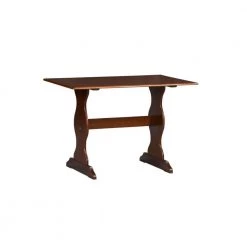 27.5 in. Rectangular Dark Brown Wooden Table with Curved Pedestal Style Feet and 2 Seating Capacity by Benjara