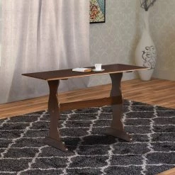 27.5 in. Rectangular Dark Brown Wooden Table with Curved Pedestal Style Feet and 2 Seating Capacity by Benjara -Cheap Benjara Store dark brown benjara kitchen dining tables bm144144 fa 1000