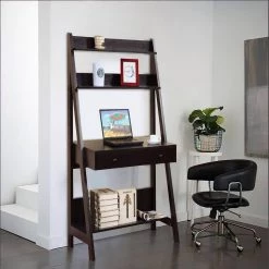 35 in. Rectangular Dark Brown 1 Drawer Ladder Desk with Built-In Storage by Benjara 17 35 in. Rectangular Dark Brown 1 Drawer Ladder Desk with Built-In Storage by Benjara -Cheap Benjara Store dark brown benjara ladder desks bm148747 31 1000