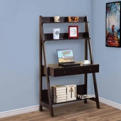 35 in. Rectangular Dark Brown 1 Drawer Ladder Desk with Built-In Storage by Benjara 13 35 in. Rectangular Dark Brown 1 Drawer Ladder Desk with Built-In Storage by Benjara -Cheap Benjara Store dark brown benjara ladder desks bm148747 c3 1000