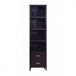 82 in. Dark Brown Metal Well Designed Media Tower with Display Shelves by Benjara