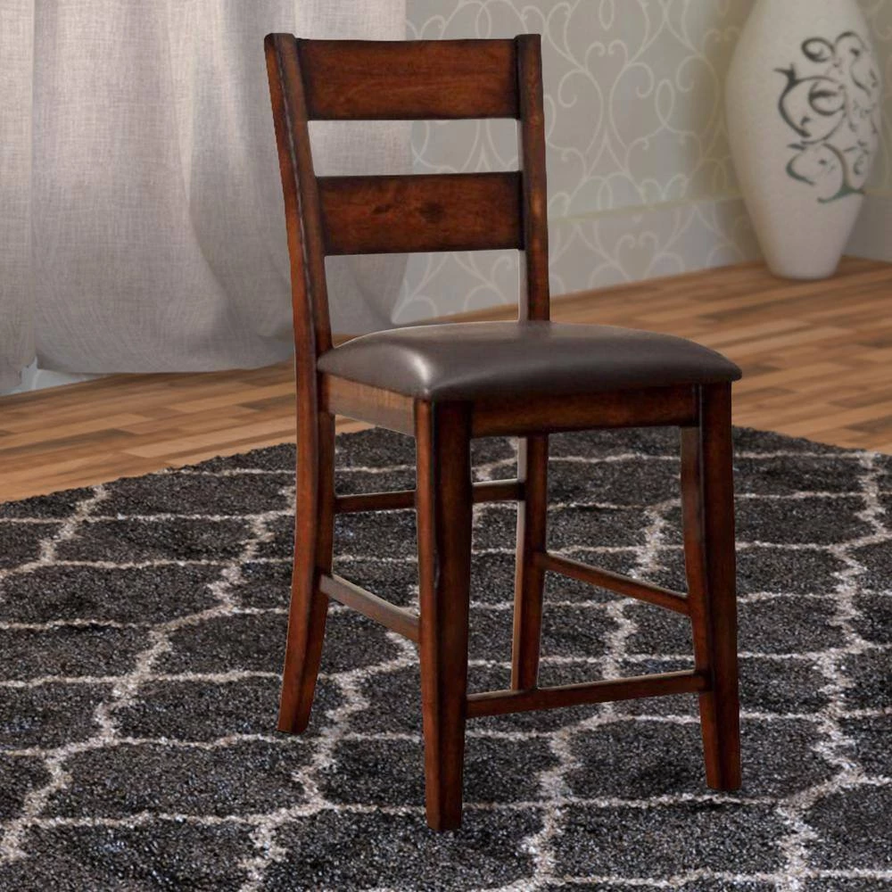 Dickinson II Cottage Dark Cherry Counter Height Chair (Set of 2) by Benjara 4 Dickinson II Cottage Dark Cherry Counter Height Chair (Set of 2) by Benjara - Image 4