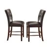 Dark Cherry Brown Leatherette Upholstered Wooden Counter Height Chair (Set of 2) by Benjara