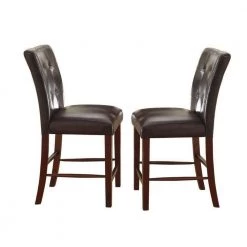 Dark Cherry Brown Leatherette Upholstered Wooden Counter Height Chair (Set of 2) by Benjara