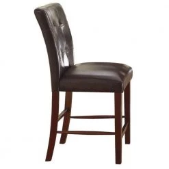Dark Cherry Brown Leatherette Upholstered Wooden Counter Height Chair (Set of 2) by Benjara -Cheap Benjara Store dark cherry brown benjara dining chairs bm179909 c3 1000