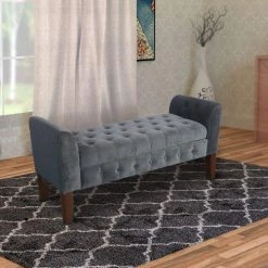 Dark Gray and Brown Velvet Upholstered Button Tufted Wooden Bench Settee Hinged Storage 18 in. L x 50 in. W x 23 in. H by Benjara -Cheap Benjara Store dark gray and brown benjara bedroom benches bm195783 c3 1000