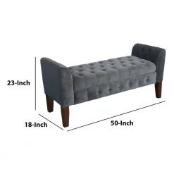 Dark Gray and Brown Velvet Upholstered Button Tufted Wooden Bench Settee Hinged Storage 18 in. L x 50 in. W x 23 in. H by Benjara -Cheap Benjara Store dark gray and brown benjara bedroom benches bm195783 fa 1000