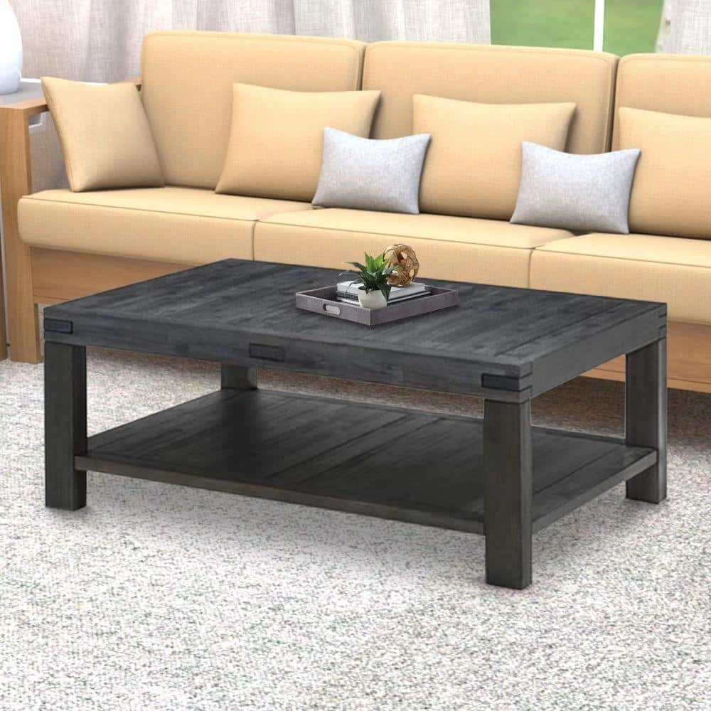 44 in. Dark Gray Large Square Wood Coffee Table with Open Shelf by Benjara 7 44 in. Dark Gray Large Square Wood Coffee Table with Open Shelf by Benjara - Image 7