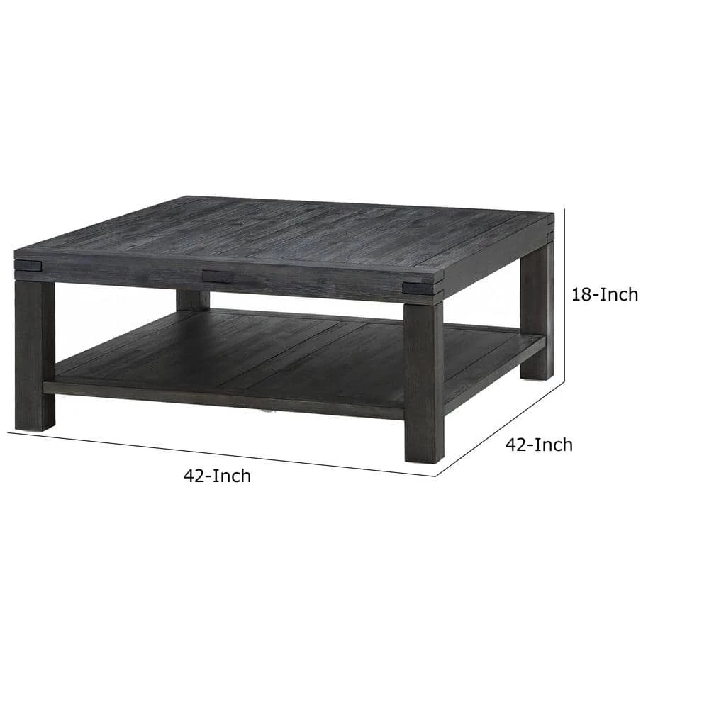 44 in. Dark Gray Large Square Wood Coffee Table with Open Shelf by Benjara 6 44 in. Dark Gray Large Square Wood Coffee Table with Open Shelf by Benjara - Image 6