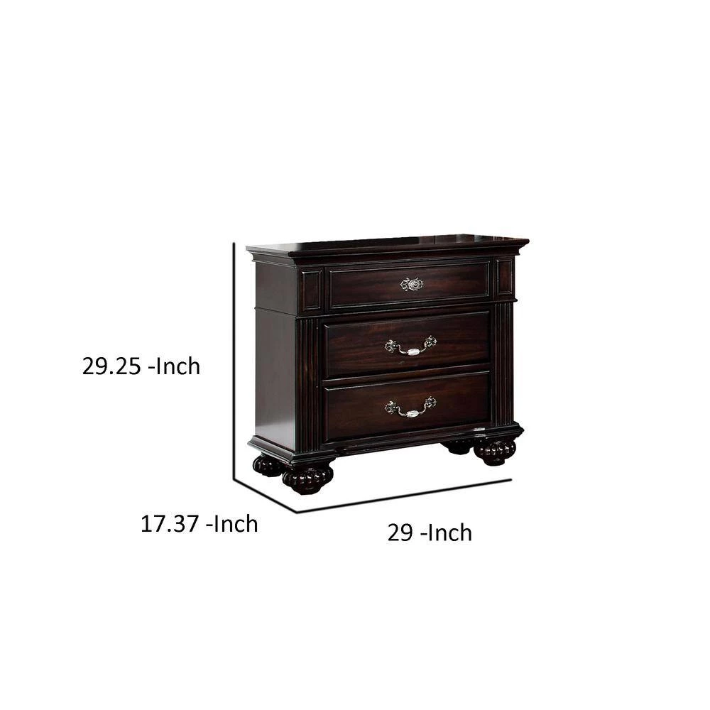 Syracuse Traditional Style Beautiful Dark Walnut Wooden Nightstand by Benjara 2 Syracuse Traditional Style Beautiful Dark Walnut Wooden Nightstand by Benjara - Image 2