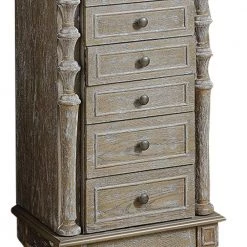 Distressed Brown Lift Top Wooden Jewelry Armoire with 6 Drawers by Benjara -Cheap Benjara Store distressed brown benjara jewelry armoires bm177738 1f 1000